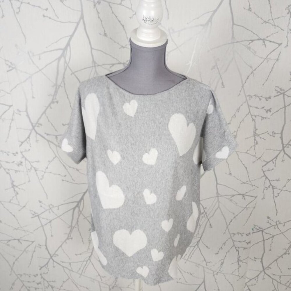 Belle by Belldini Gray Hearts Print Cotton Blend Knit Top
